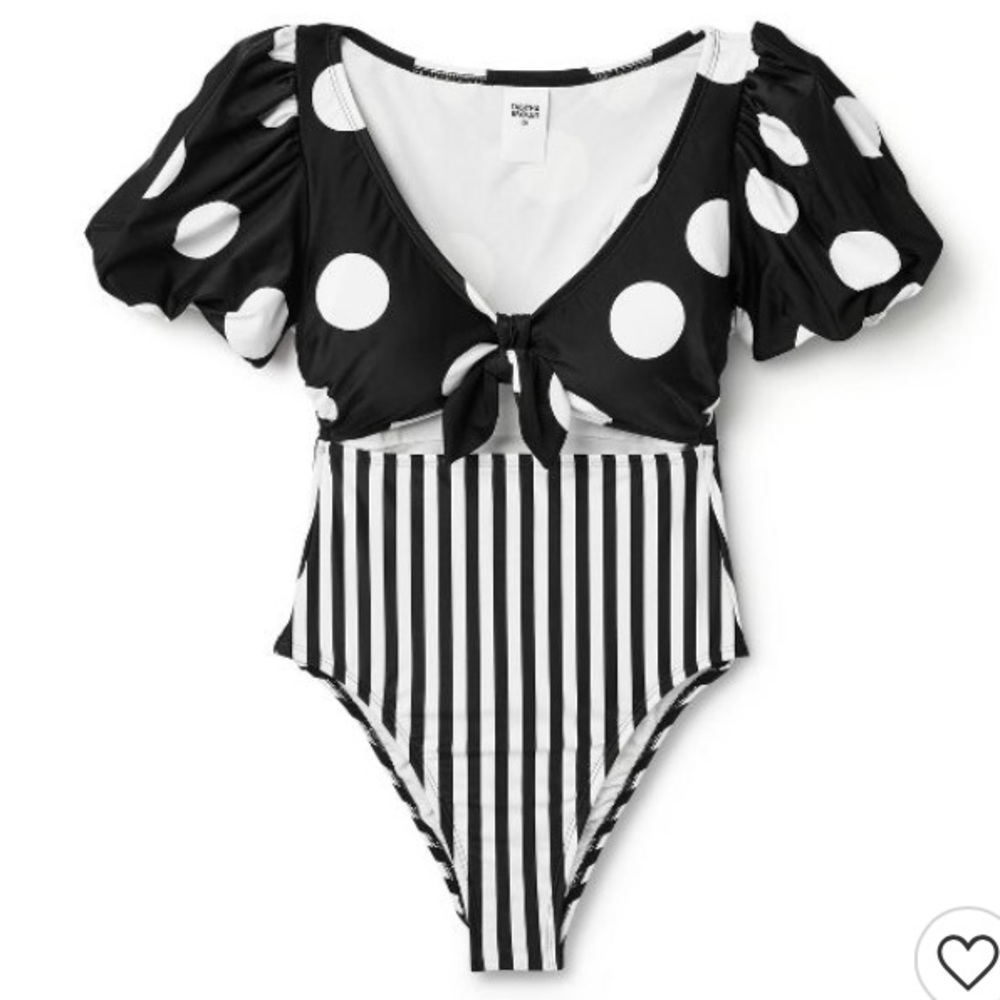 NEW! TABITHA BROWN x Target One Piece Swimsuit Puff Sleeve Polka Dot Stripes